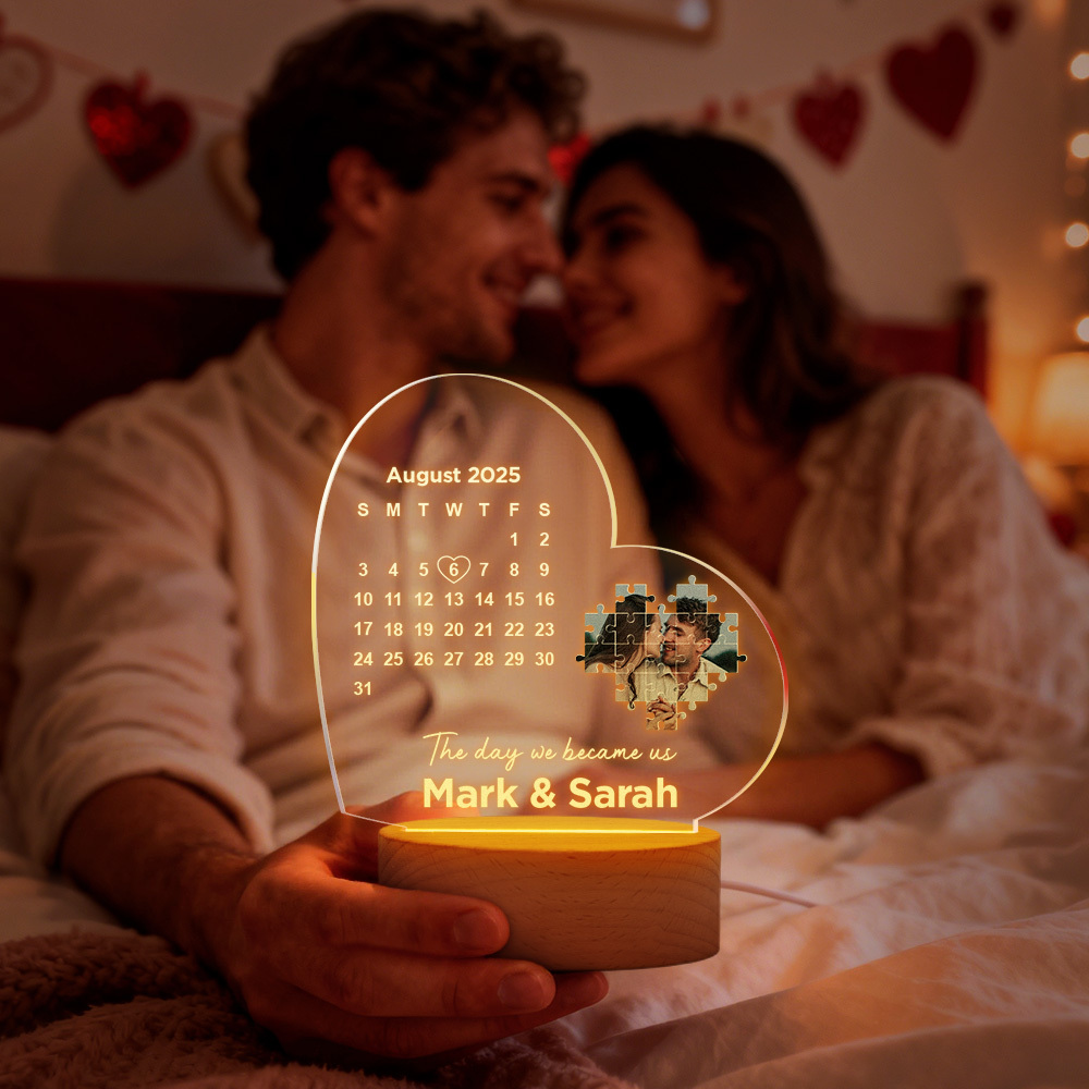Custom Acrylic Heart Lamp for Valentine's Day - Personalized LED Night Light with Names & Anniversary Date - Romantic Desktop Decor Gift - MyPhotoSocksAu