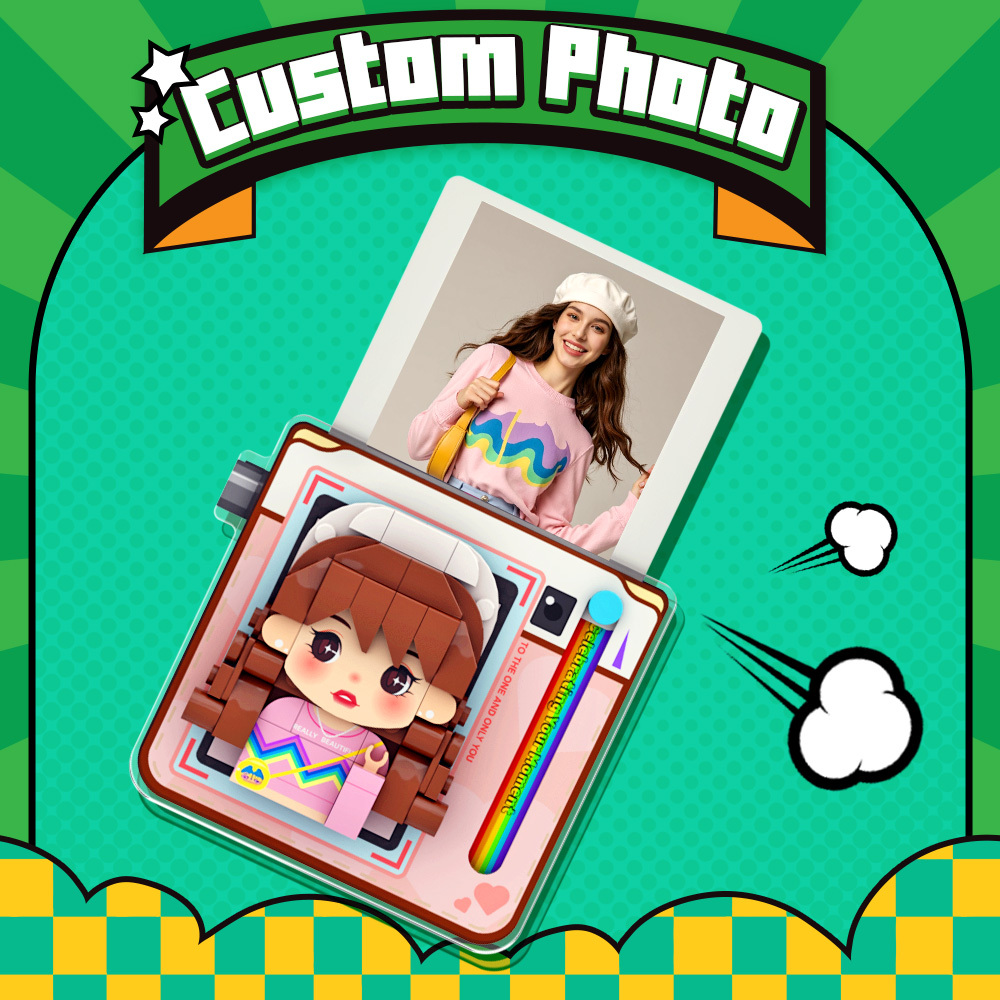 Personalized Brick Figure Fridge Magnets Pink Photo Stickers Diy Gift Fridge Magnets Gifts For Couple - MyPhotoSocksAu