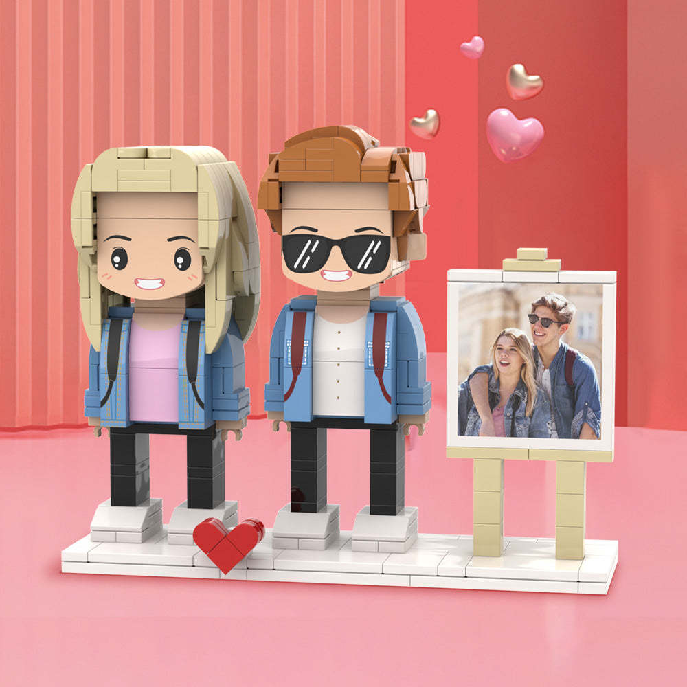 Cute Round Face Couple Full Body Customizable 2 People Photo Frame Custom Cute Brick Figures - MyPhotoSocksAu