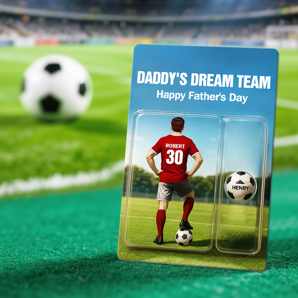 Custom Daddy's Dream Team Soccer With Kids' Names Custom Figure Poke Card Father's Day Gift for Him, for Husband, for Dad, for Soccer Lover