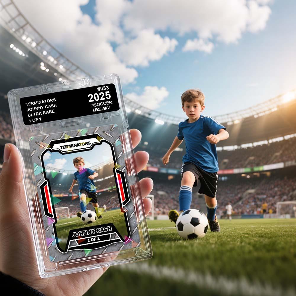 Custom Poke Card Sport Portrait from Photo Personalized Sports-Themed Trainer Card with Custom Name & Stats Unique Gift for Athletes & Fans - MyPhotoSocksAu