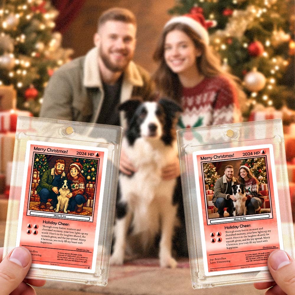 Custom Merry Christmas Trading Card Present for Lover Turn Your Photo into a Unique Collectible Pixel Man Style Card Xmas Gift Idea - MyPhotoSocksAu
