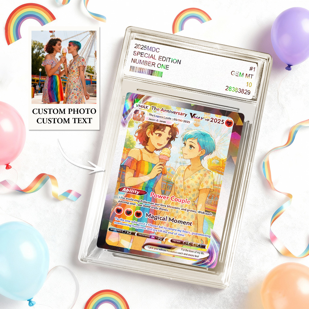 Personalised LGBT Couple Card Custom Comics Portrait Trading Card Christmas Gift for Him, Her, or Them - MyPhotoSocksAu