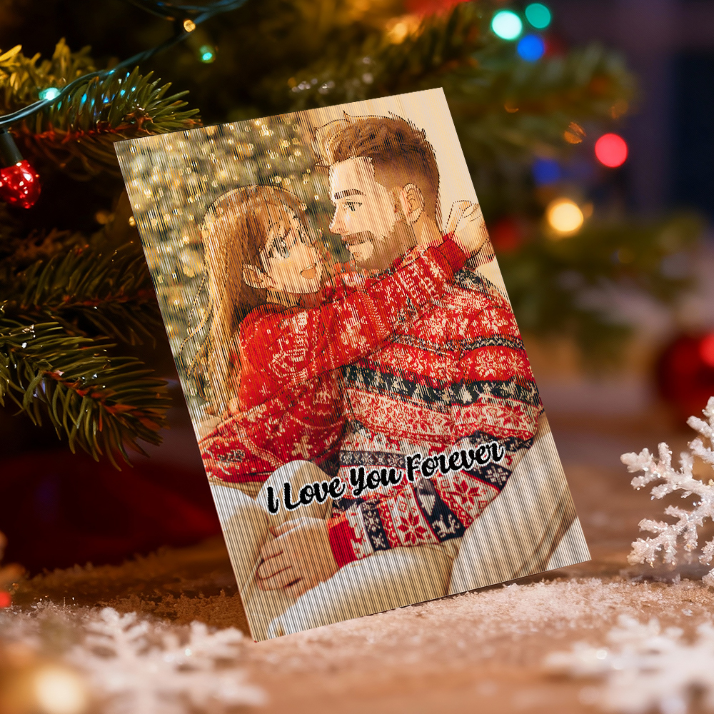 Personalized Lenticular Card Christmas Photo Anime Style Christmas Gift Holiday Greeting Card - MyPhotoSocksAu