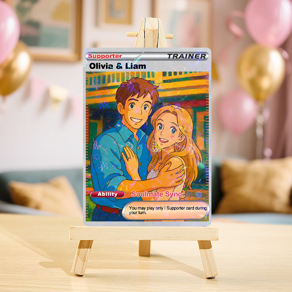 Personalized  Valentine Couple Card Custom Cartoon Acrylic Card Gift With Optional Film Styles - MyPhotoSocksAu