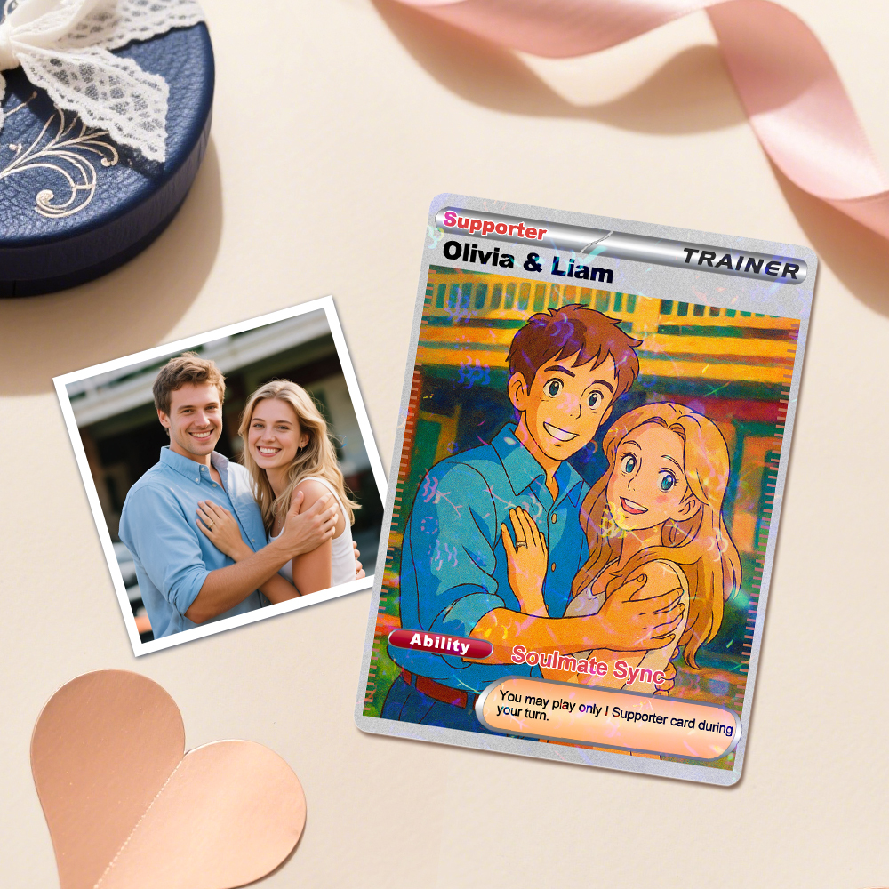 Personalized  Valentine Couple Card Custom Cartoon Acrylic Card Gift With Optional Film Styles - MyPhotoSocksAu