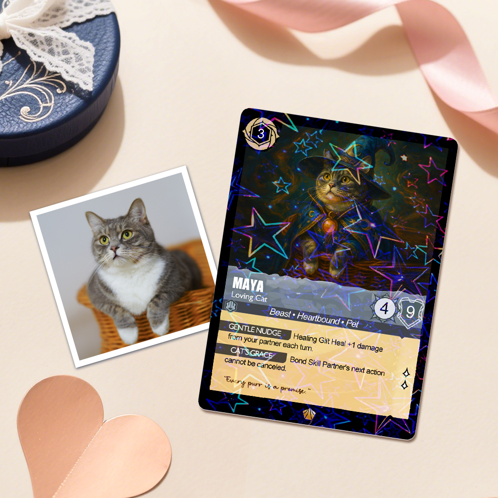 Custom Cute Pet Trading Card Personalized Cartoon Acrylic Card Gift With Optional Film Styles - MyPhotoSocksAu