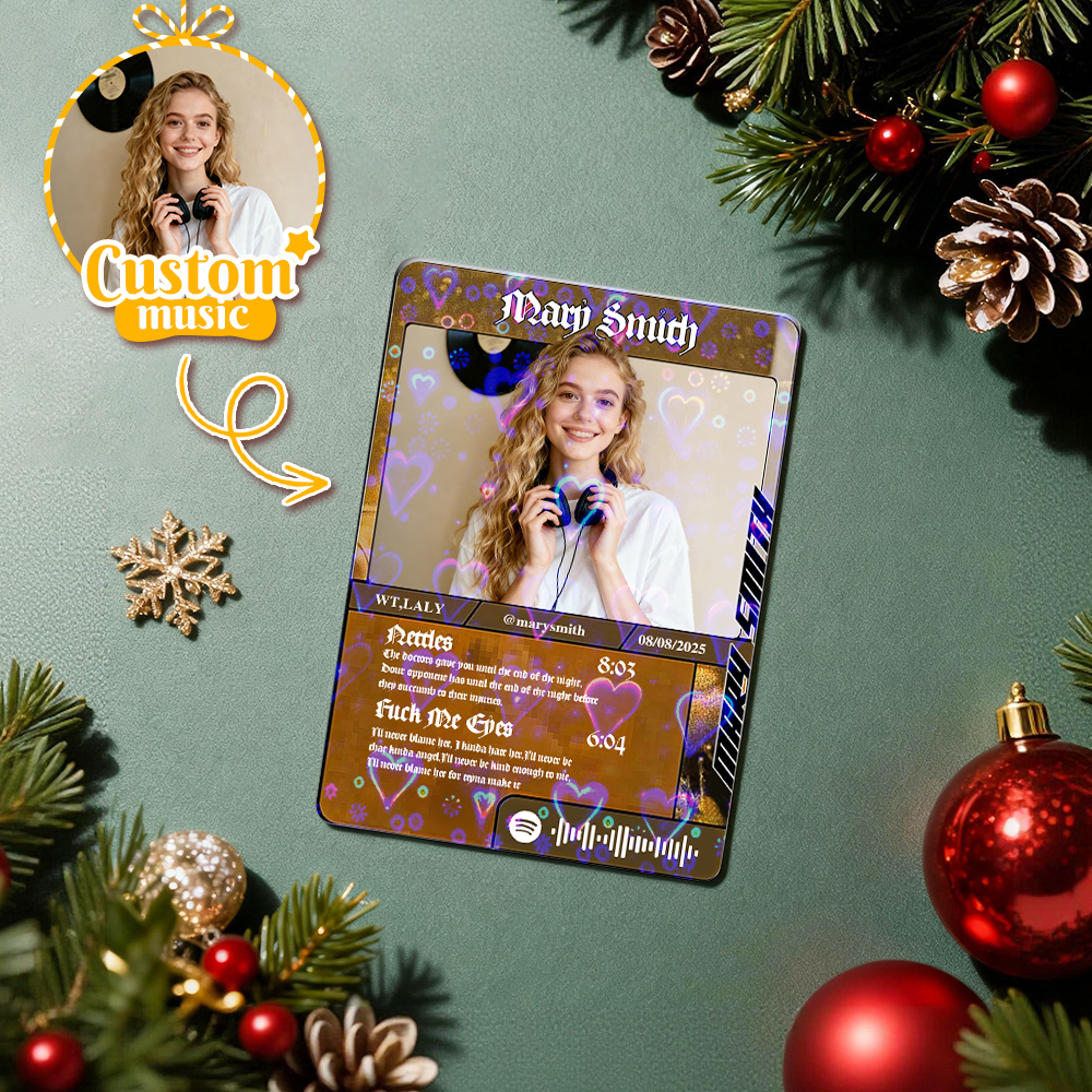 Personalized Photo Trading Card Custom Music Red Audio Track Code Card Valentine Christmas Card Photo Gift With Optional Film Styles Card - MyPhotoSocksAu