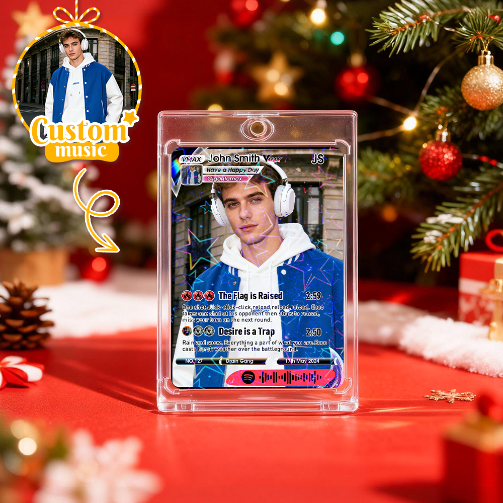 Personalized Photo Trading Card Custom Music Grey Audio Track Code Card Valentine Christmas Card Photo Gift Idea - MyPhotoSocksAu