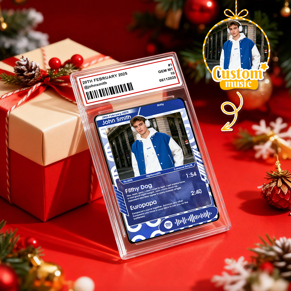 Custom Christmas Trading Sports Card Personalized Music Code Trading Card with Photo & Name, Unique Holiday Gift for Lover - MyPhotoSocksAu