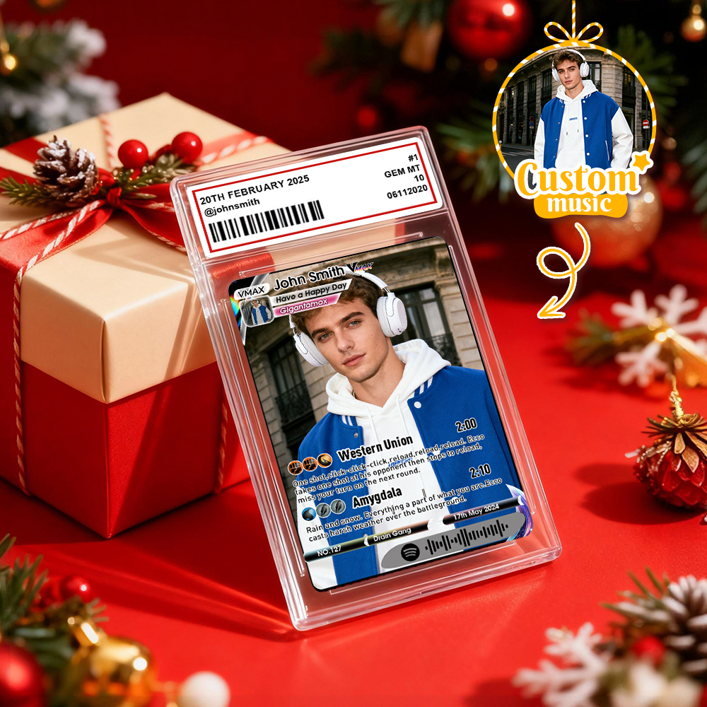 Custom Christmas Trading Sports Card Personalized Music Code Trading Card with Photo & Name, Unique Holiday Gift for Lover - MyPhotoSocksAu