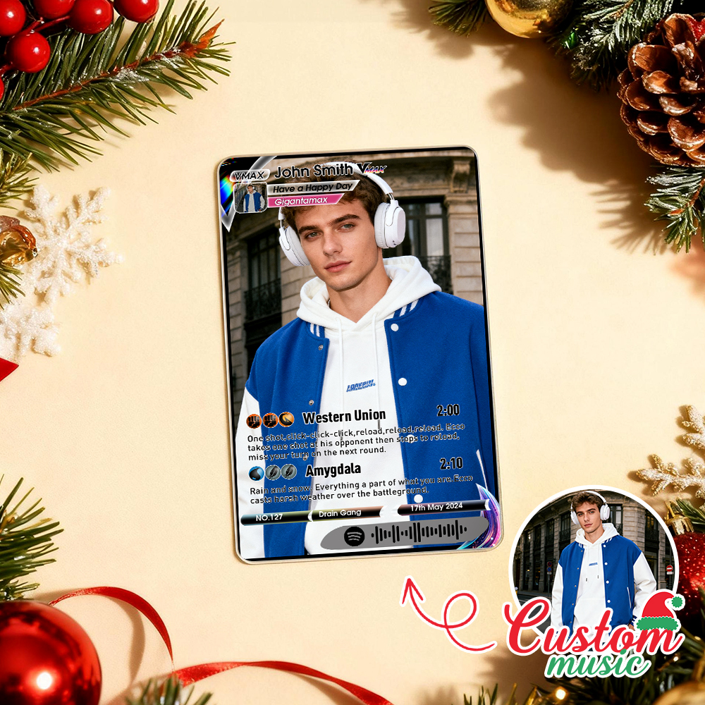 Custom Christmas Trading Sports Card Personalized Music Code Trading Card with Photo & Name, Unique Holiday Gift for Lover - MyPhotoSocksAu