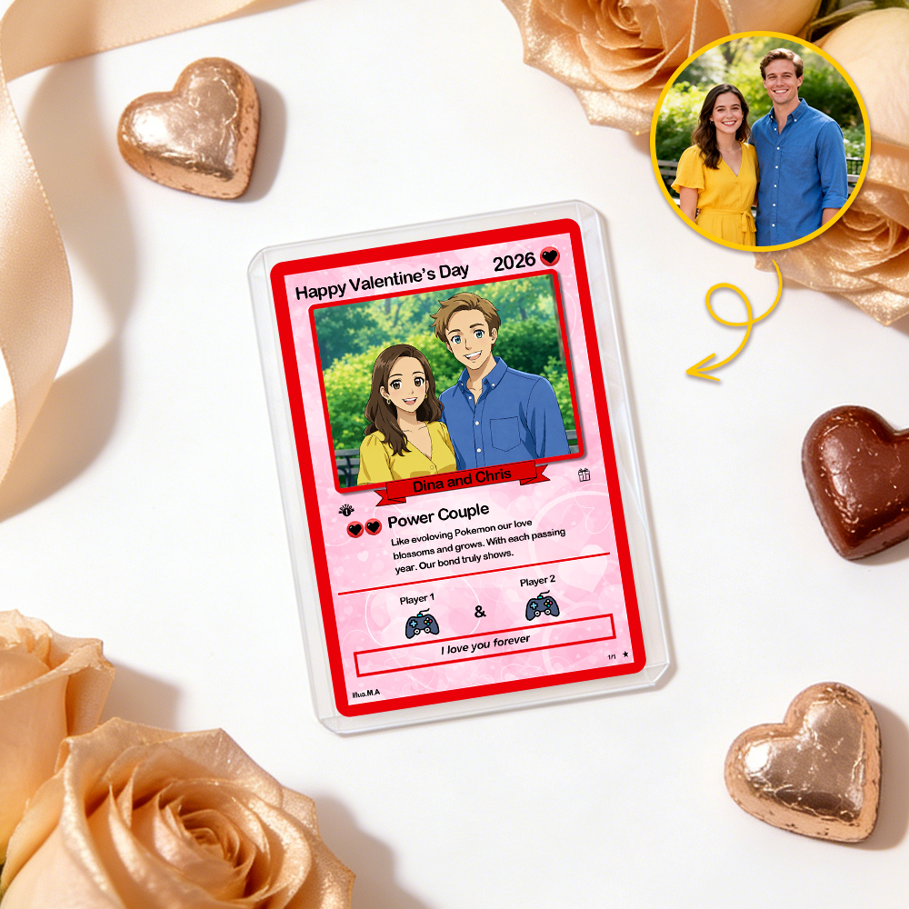 Personalized Valentine’s Day Power Couple Card, Custom Anniversary Card Couple Photo Anime Style, Best Valentine's Day Gift for Lover - MyPhotoSocksAu