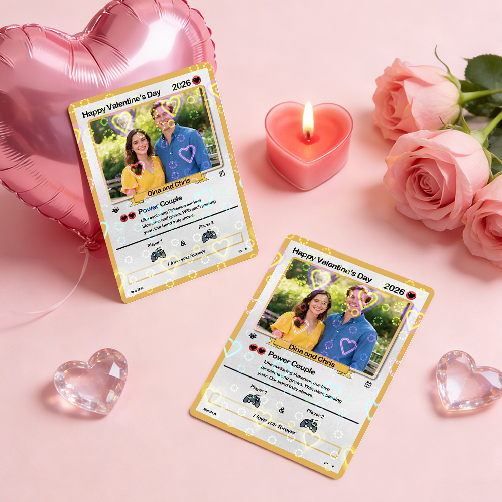 Personalized Valentine’s Day Power Couple Card, Custom Anniversary Card Couple Photo Anime Style, Best Valentine's Day Gift for Lover - MyPhotoSocksAu
