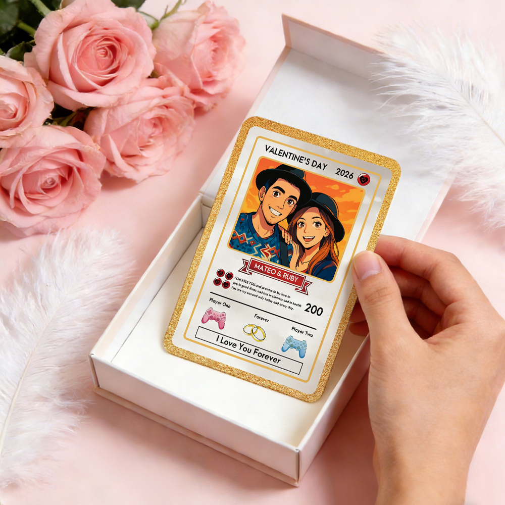 Personalized Valentine’s Day Power Couple Card, Custom Anniversary Card Couple Photo Anime Style, Best Valentine's Day Gift for Lover - MyPhotoSocksAu