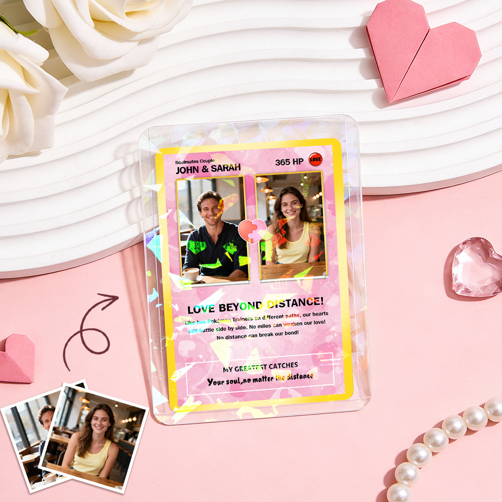 Custom Gift for Couples Photo and Text Card Personalized Anniversary Keepsake Card LOVE BEYOND DISTANCE Style Gift - MyPhotoSocksAu