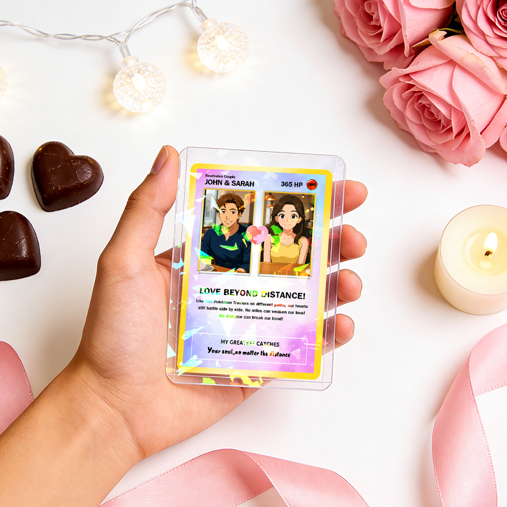 Custom Gift for Couples Photo and Text Card Personalized Anniversary Keepsake Card LOVE BEYOND DISTANCE Style Gift - MyPhotoSocksAu