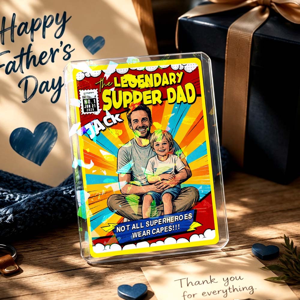 Custom Father's Day Game Card - Personalized Superhero Dad Comic Card Gift - Personalized Gift for Dad, Father and Son Cartoon Gift - MyPhotoSocksAu