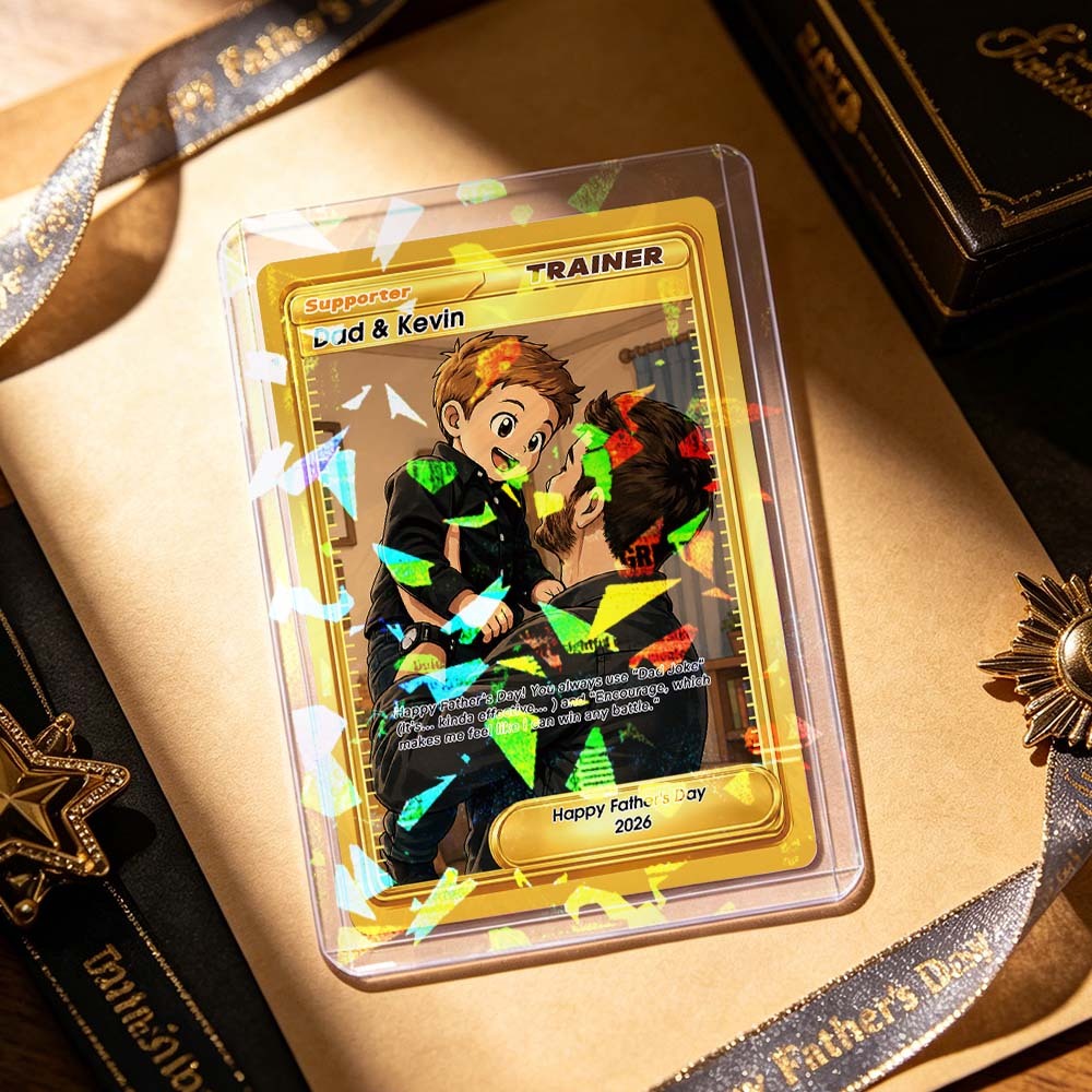 Custom Father's Day Card Gift For Dad - Full Art Custom Poke Trainer Card - MyPhotoSocksAu