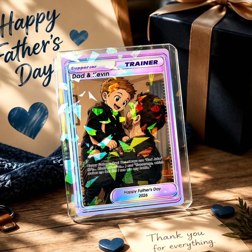 Custom Father's Day Card Gift For Dad - Full Art Custom Poke Trainer Card - MyPhotoSocksAu