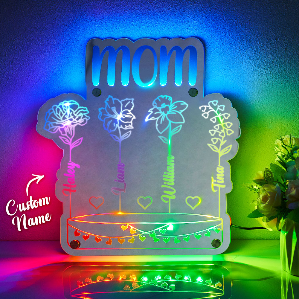 Custom Mom's Garden Led Mirror Light with Flowers and Names Mother's Day Gifts