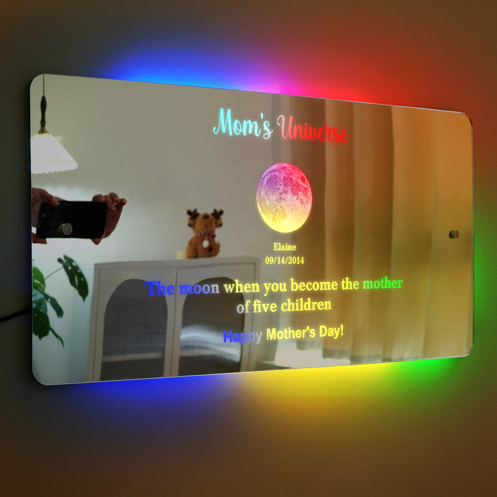 Custom Mom's Universe Led Mirror Light Frame with Text and Date Mother's Day Gift - MyPhotoSocksAu