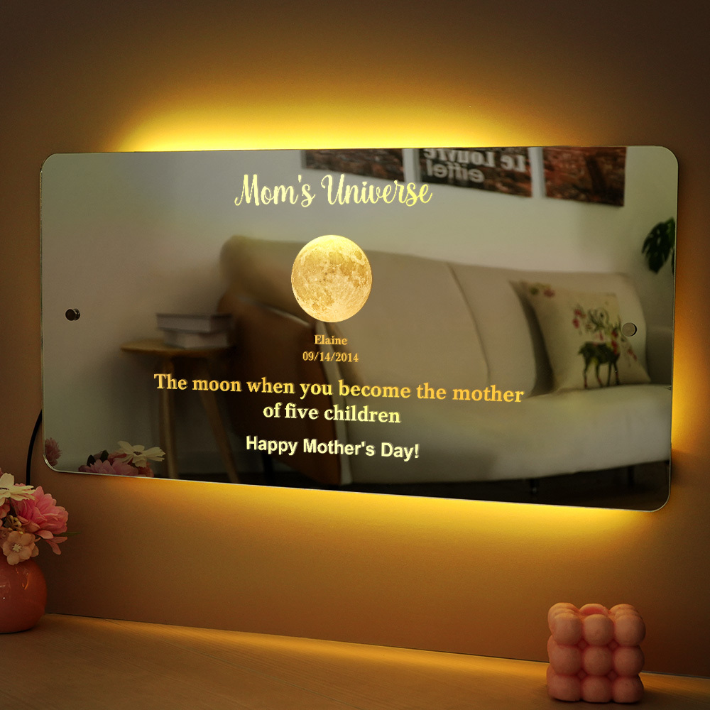 Custom Mom's Universe Led Mirror Light Frame with Text and Date Mother's Day Gift - MyPhotoSocksAu