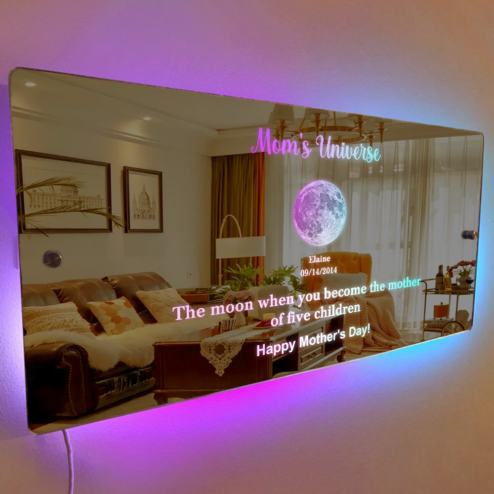Custom Mom's Universe Led Mirror Light Frame with Text and Date Mother's Day Gift - MyPhotoSocksAu