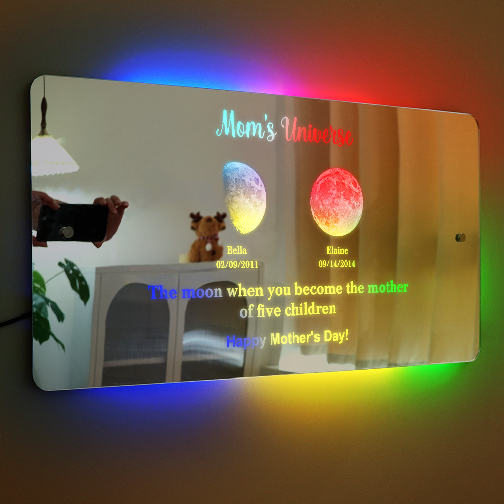Custom Mom's Universe Led Mirror Light Frame with Text and Date Mother's Day Gift - MyPhotoSocksAu