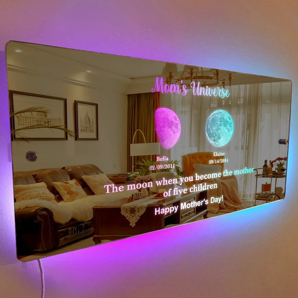 Custom Mom's Universe Led Mirror Light Frame with Text and Date Mother's Day Gift - MyPhotoSocksAu