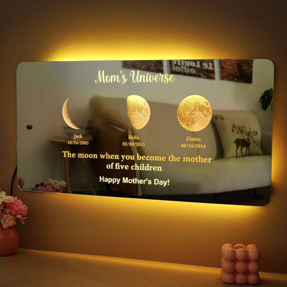 Custom Mom's Universe Led Mirror Light Frame with Text and Date Mother's Day Gift - MyPhotoSocksAu