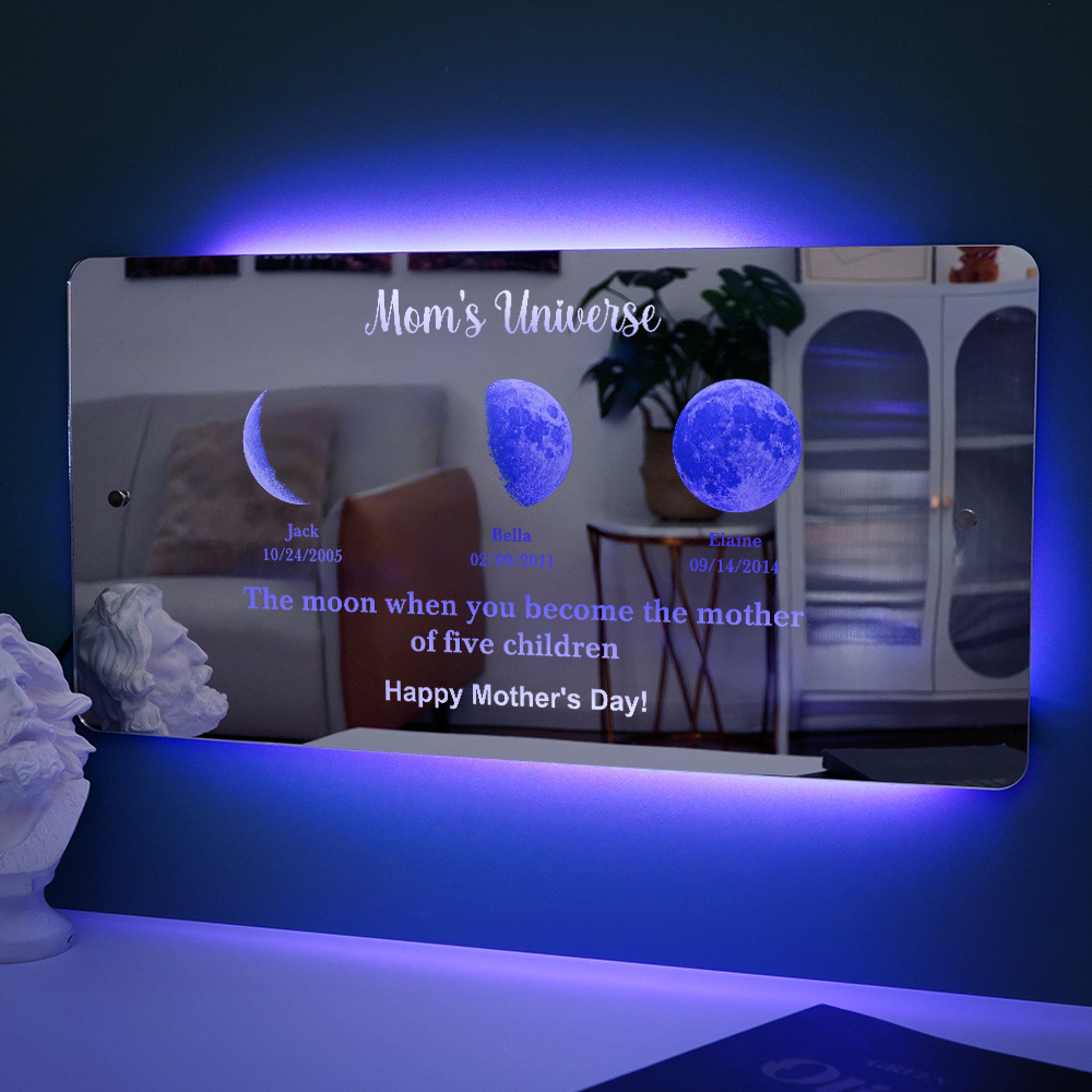 Custom Mom's Universe Led Mirror Light Frame with Text and Date Mother's Day Gift - MyPhotoSocksAu