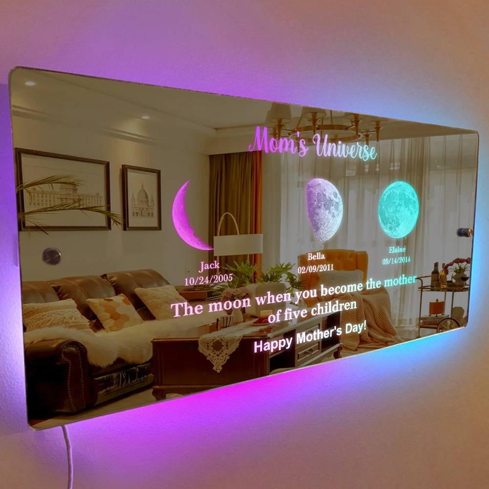 Custom Mom's Universe Led Mirror Light Frame with Text and Date Mother's Day Gift - MyPhotoSocksAu