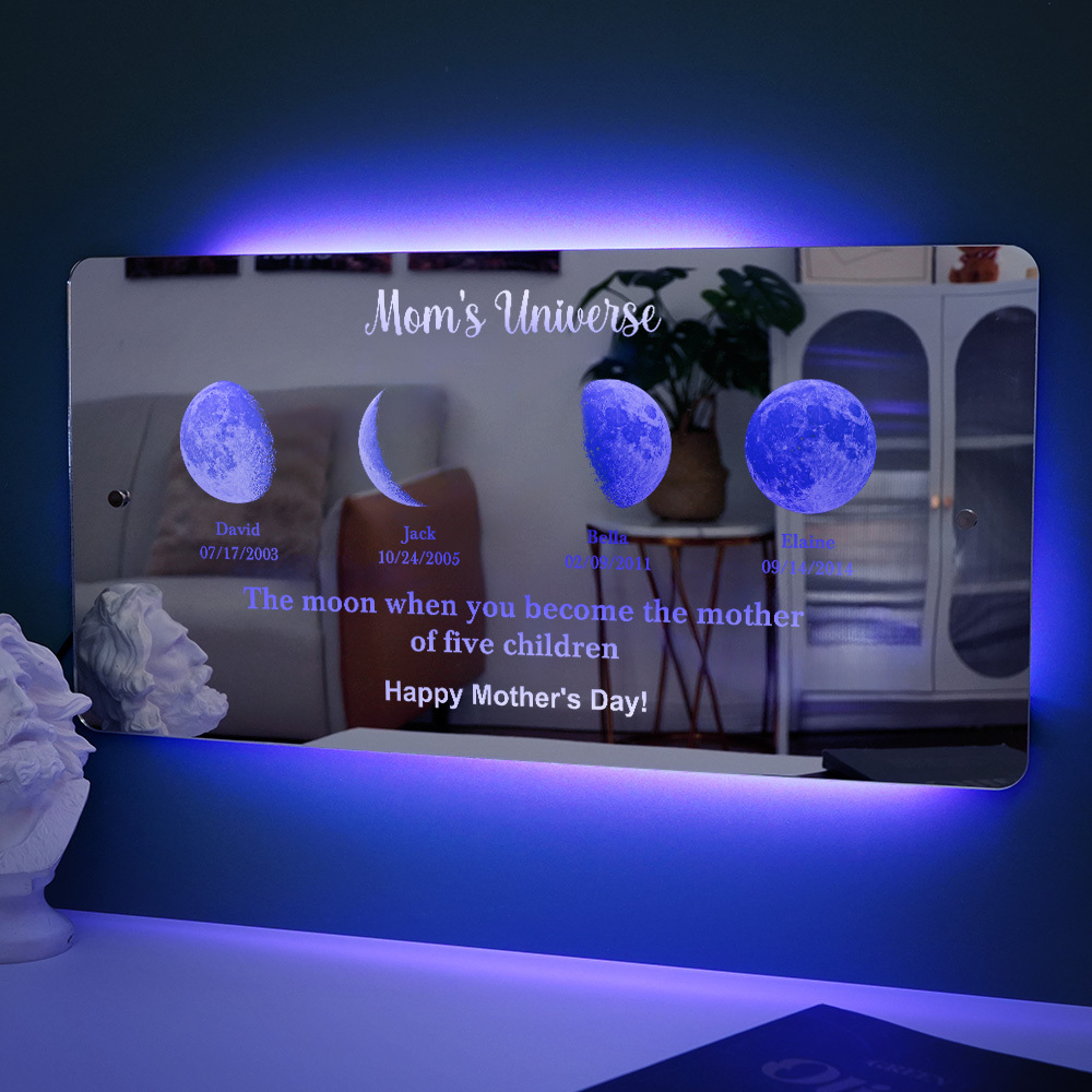 Custom Mom's Universe Led Mirror Light Frame with Text and Date Mother's Day Gift - MyPhotoSocksAu