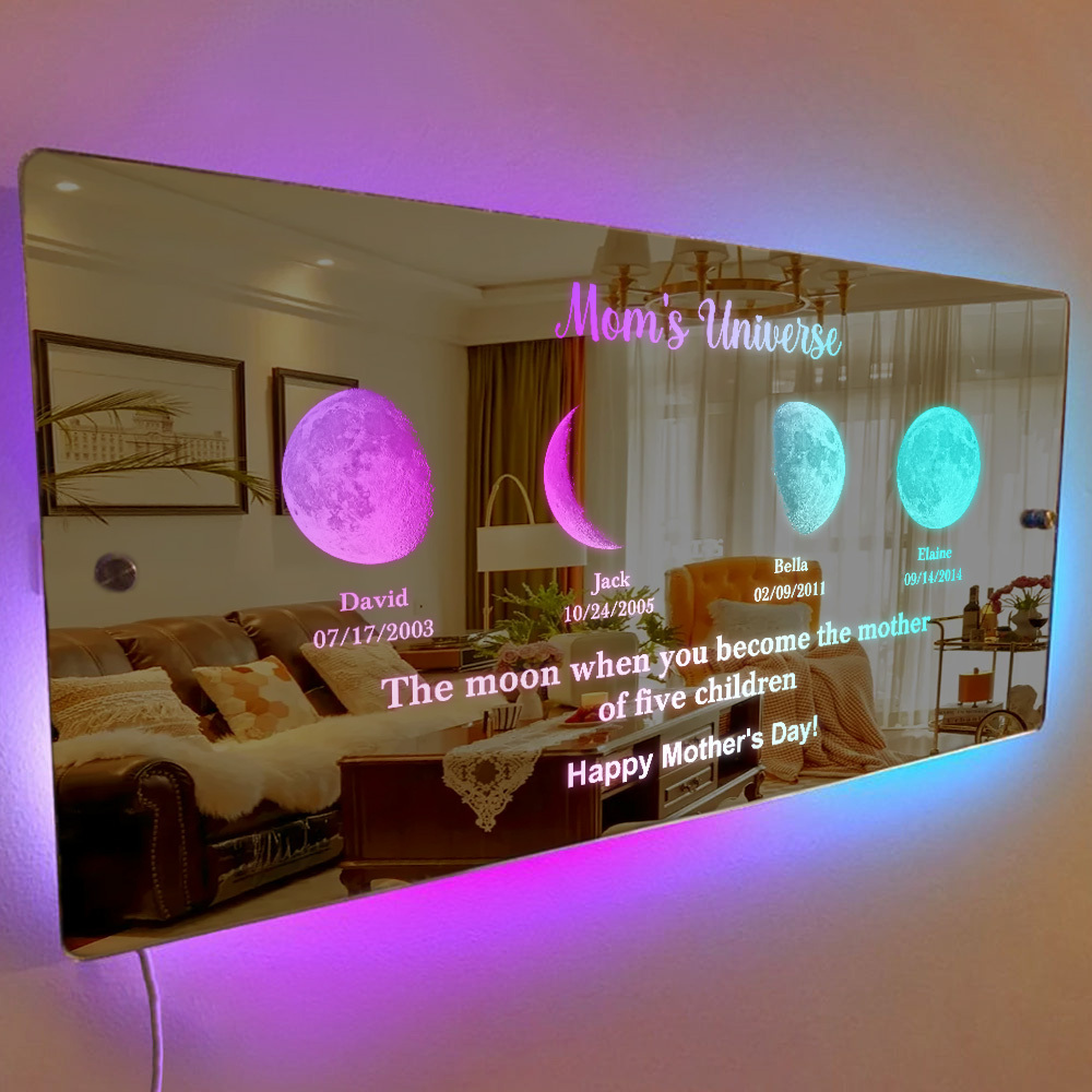 Custom Mom's Universe Led Mirror Light Frame with Text and Date Mother's Day Gift - MyPhotoSocksAu