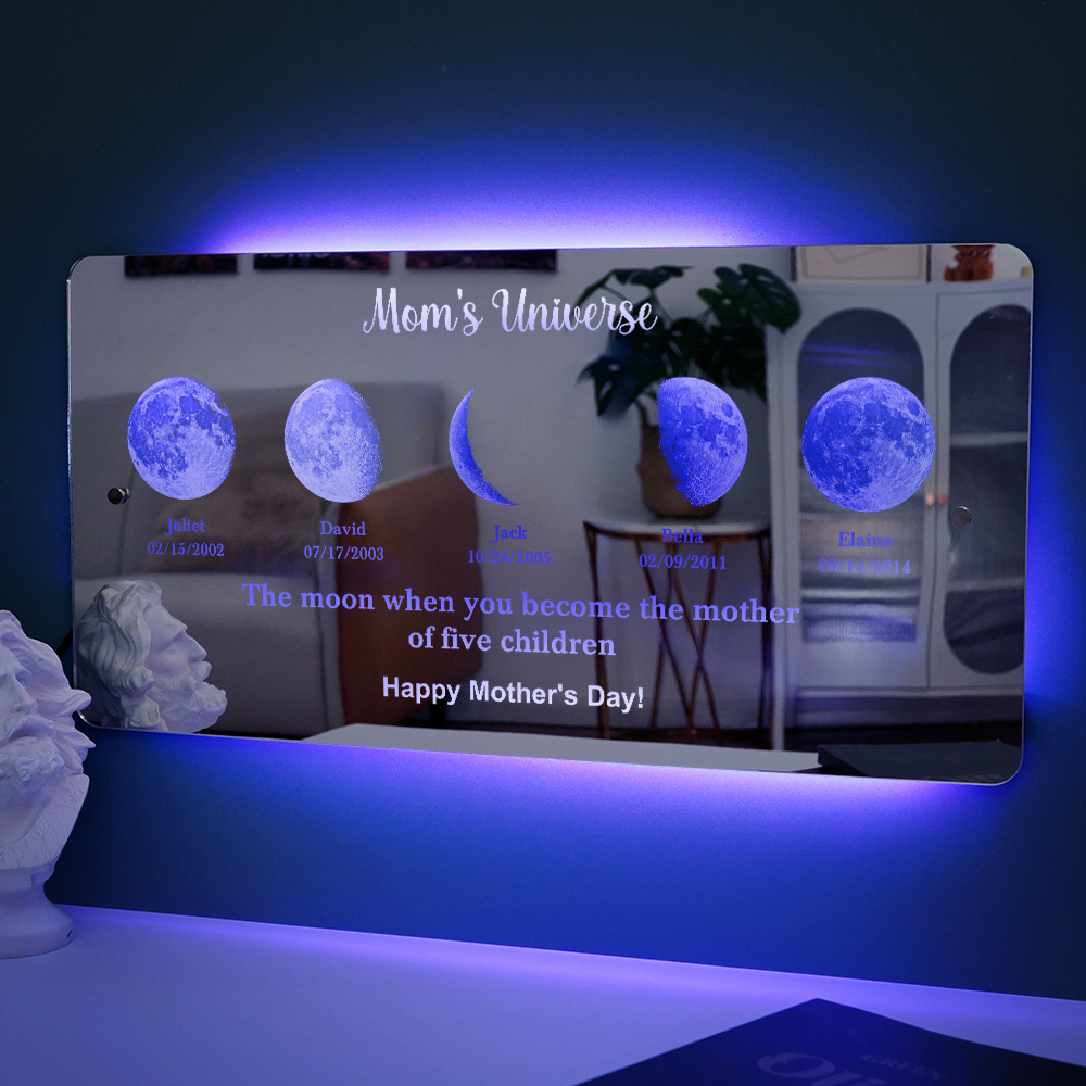 Custom Mom's Universe Led Mirror Light Frame with Text and Date Mother's Day Gift - MyPhotoSocksAu