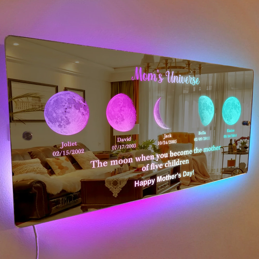 Custom Mom's Universe Led Mirror Light Frame with Text and Date Mother's Day Gift - MyPhotoSocksAu