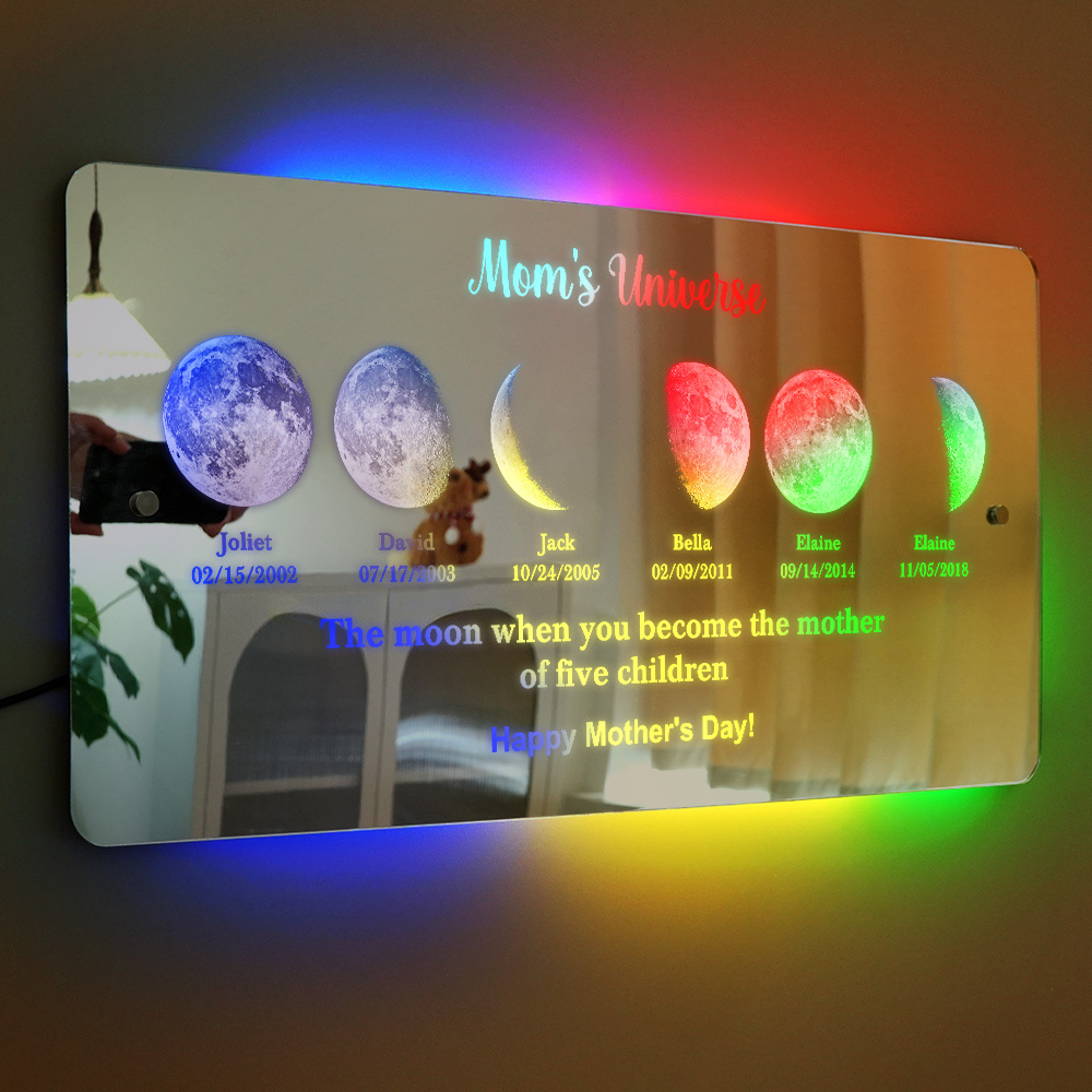 Custom Mom's Universe Led Mirror Light Frame with Text and Date Mother's Day Gift - MyPhotoSocksAu