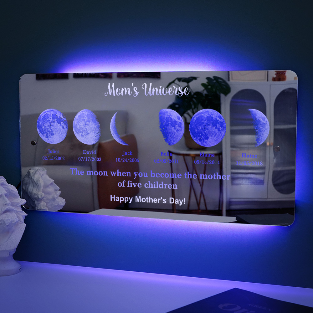 Custom Mom's Universe Led Mirror Light Frame with Text and Date Mother's Day Gift - MyPhotoSocksAu