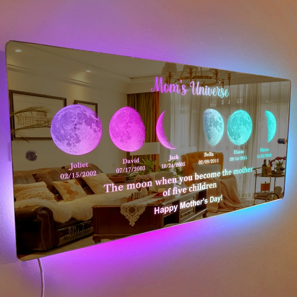 Custom Mom's Universe Led Mirror Light Frame with Text and Date Mother's Day Gift - MyPhotoSocksAu