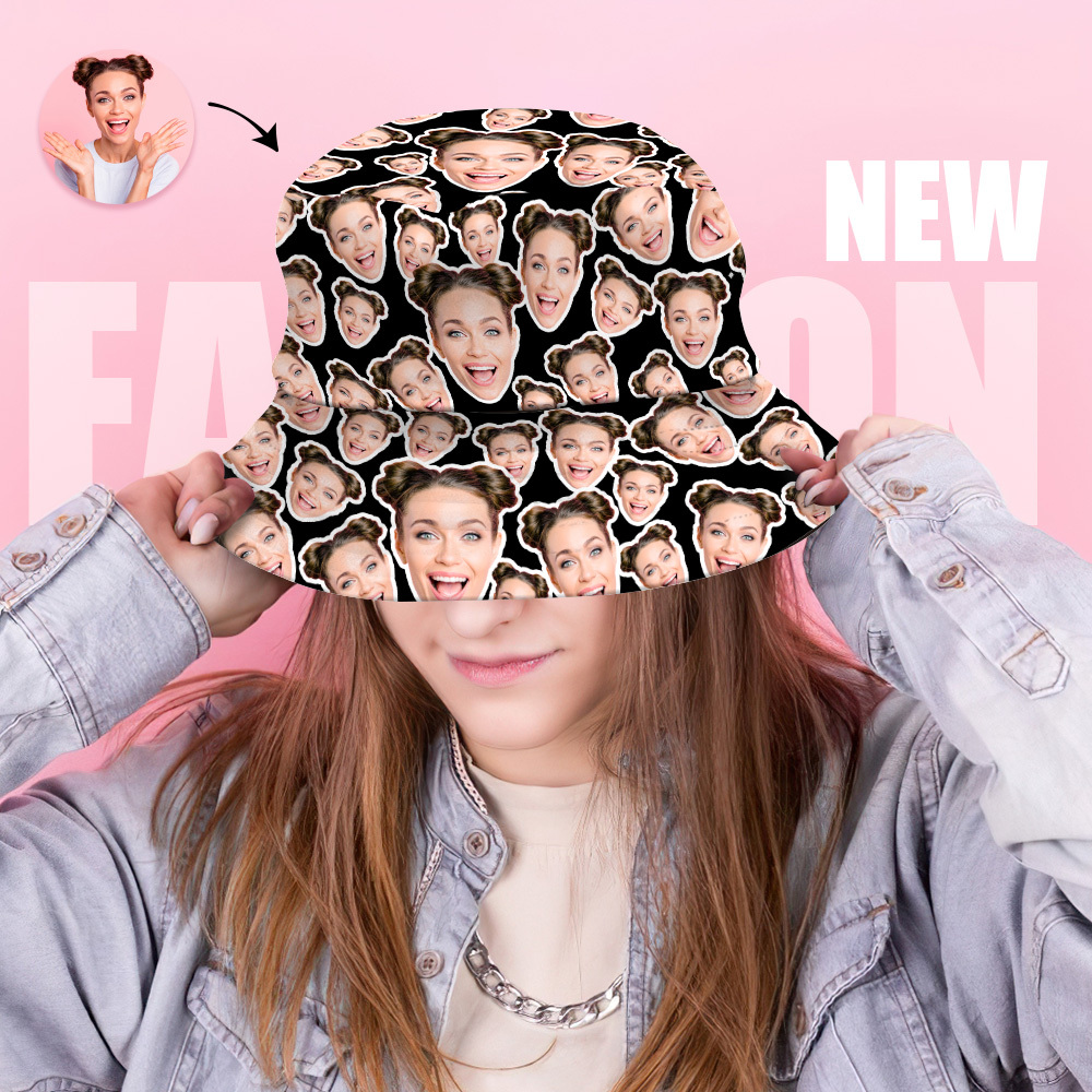 Custom Mash Face Bucket Hat Unisex Face Bucket Hat Summer Outdoor Hat for Valentine - MyPhotoSocksAu
