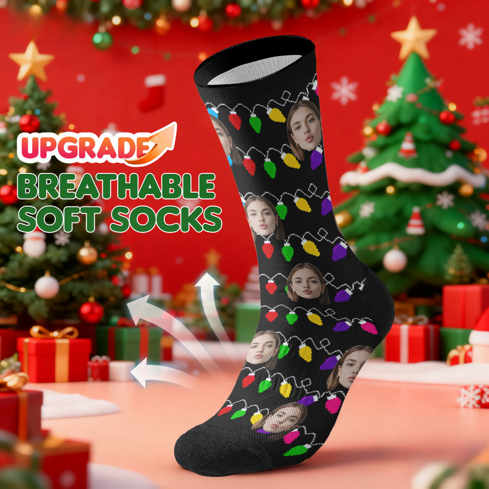 Personalized Multicolor Christmas Light Socks Custom Socks  Perfect Family Holiday Gift Christmas Socks Gift - MyPhotoSocksAu