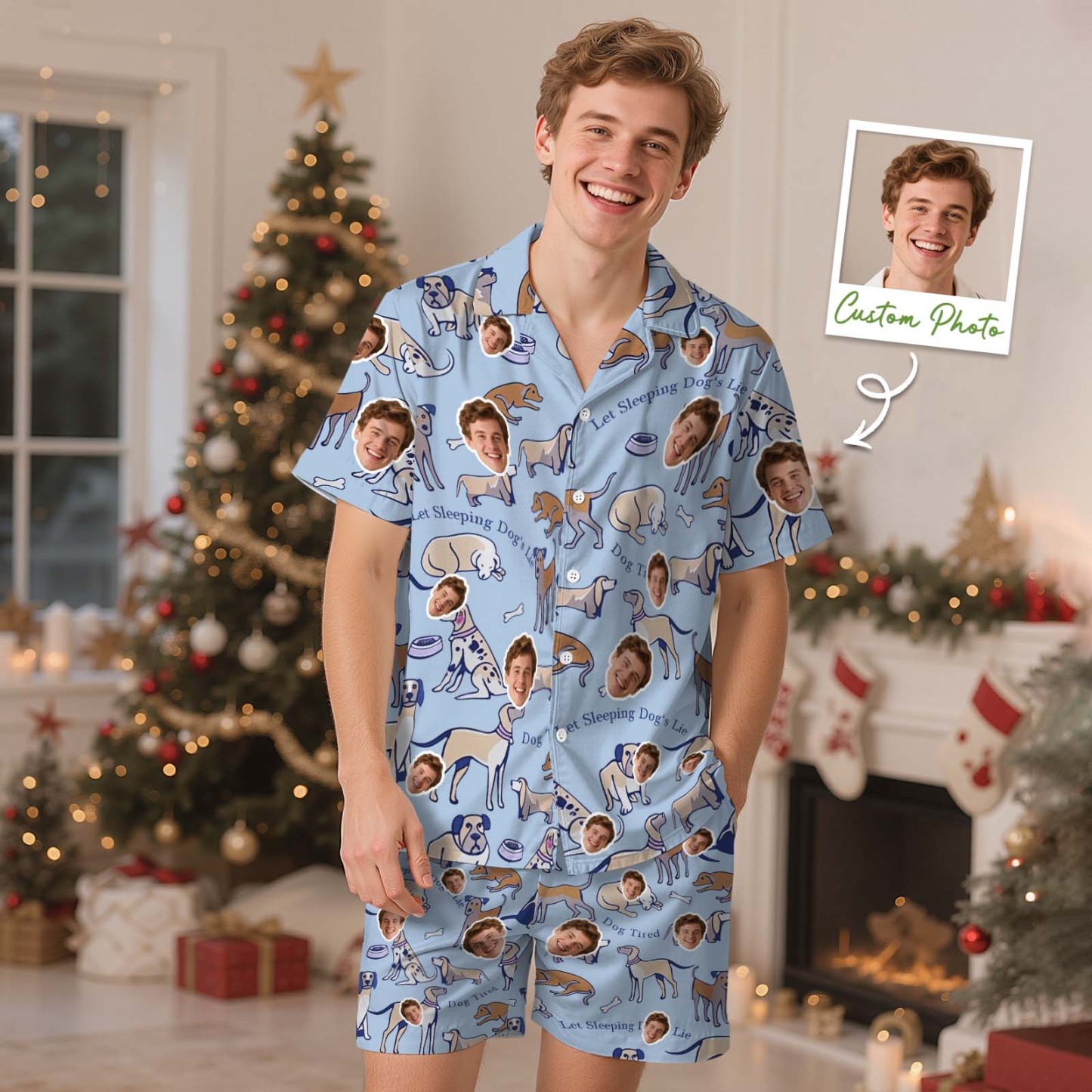 Christmas Gifts Custom Lover Face Short Sleeved Pajamas Personalised Sleepwear Love Gifts For Her - MyPhotoSocksAu