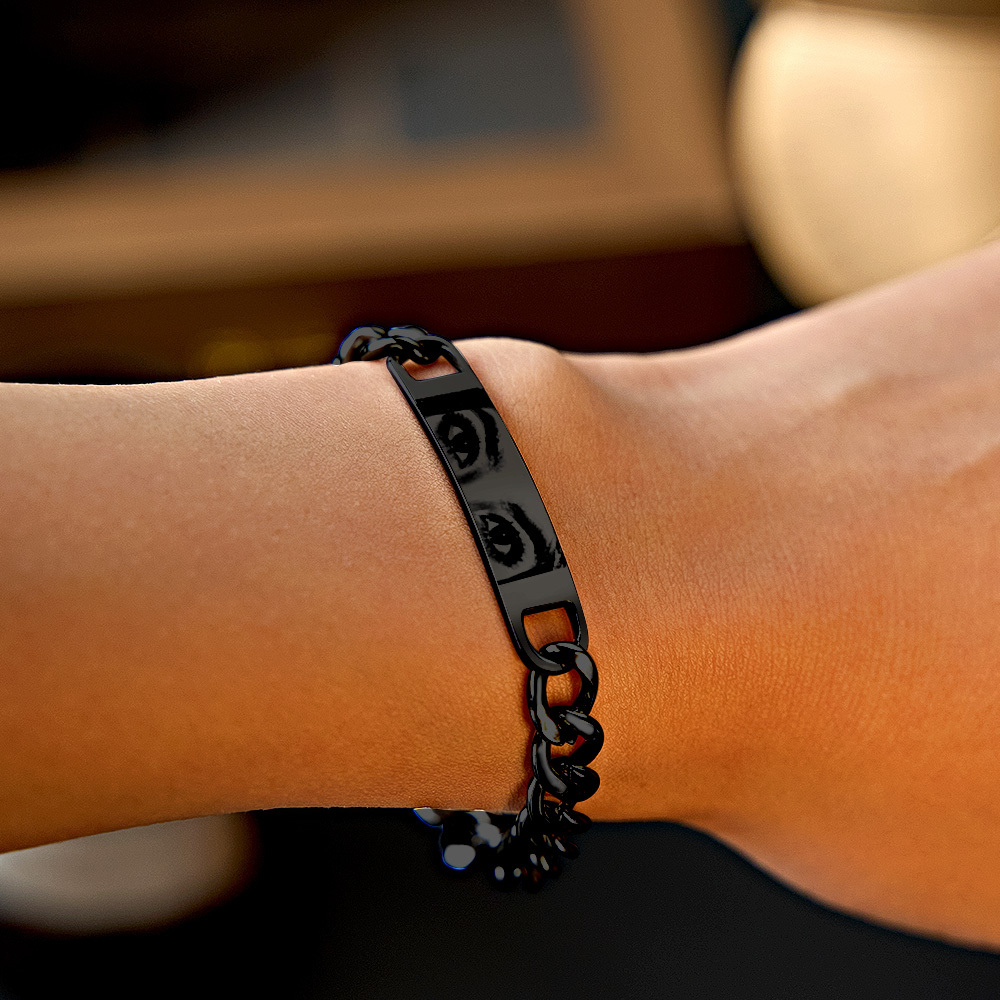 Personalized Eye Photo Bracelet for Couples - Custom Laser Engraved Stainless Steel Keepsake, Anniversary Gift - MyPhotoSocksAu