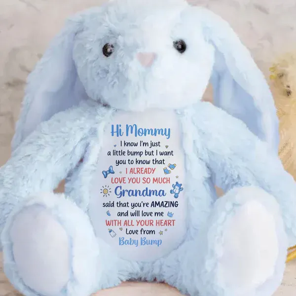 Dear Mommy I Love You - Personalized Stuffed Bunny - MyPhotoSocksAu
