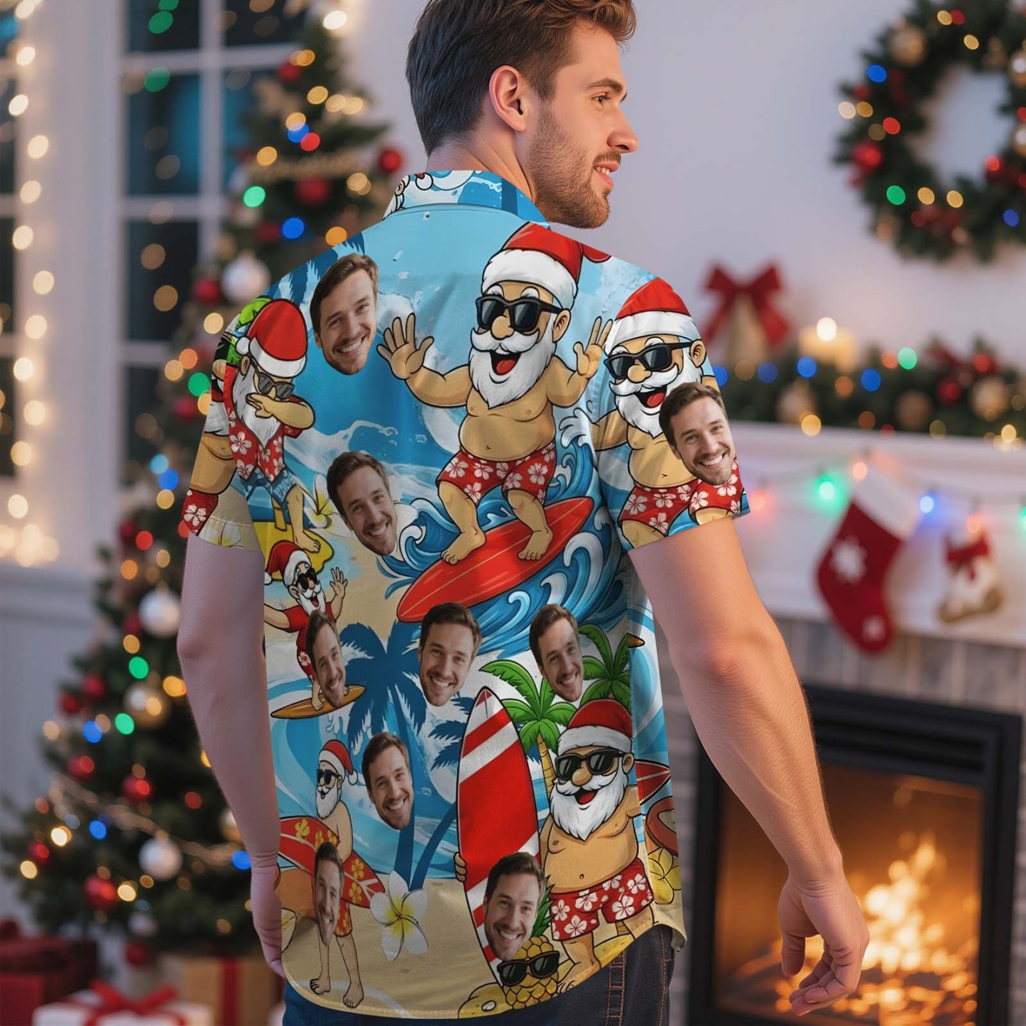 Custom Cute Face Christmas Characters Hawaiian Shirt Personalized Men Hawaiian Shirt With Face Photo Hawaiian Shirt Birthday Christmas Gift - MyPhotoSocksAu