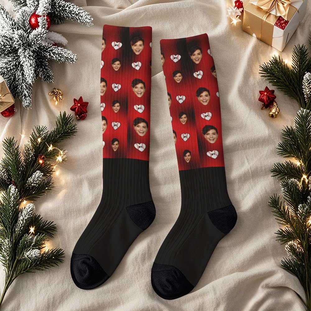 Christmas Gifts Custom Face Knee High Socks Personalized Xmas Socks Merry Christmas Pink - MyPhotoSocksAu