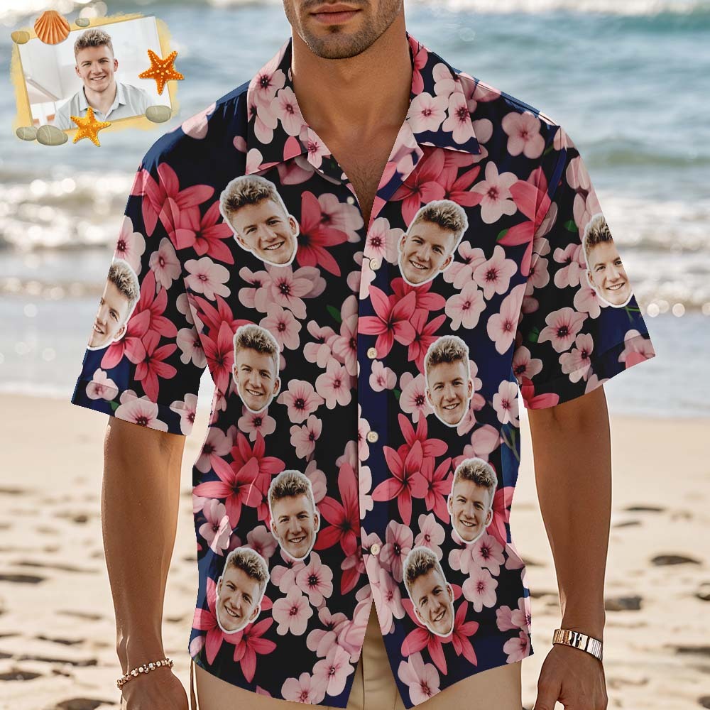 Custom Hawaiian Shirt Green Leaves Flamingo Personalized Photo Hawaiian Shirt Funny Vacation Party Shirts - MyPhotoSocksAu