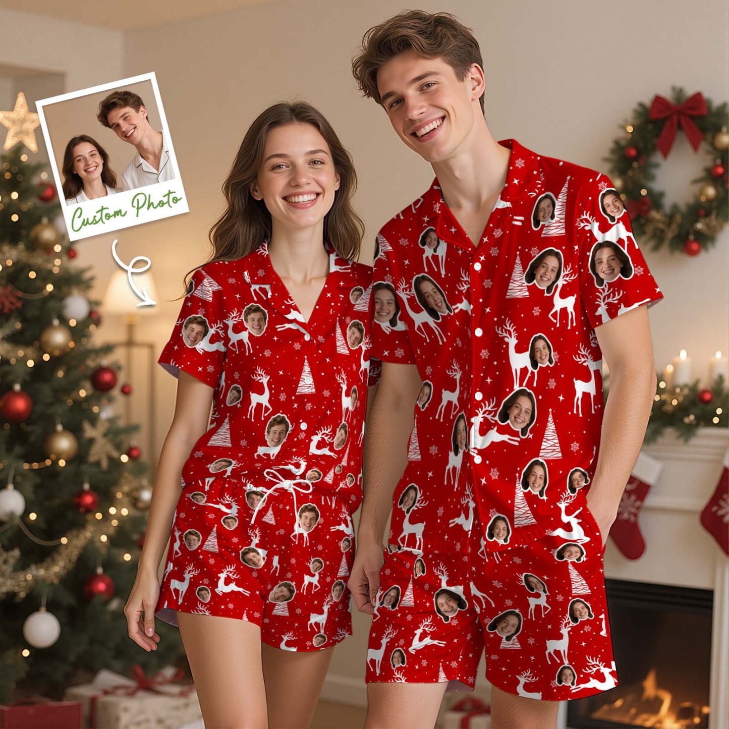 Christmas Gifts Custom Lover Face Short Sleeved Pajamas Personalised Sleepwear Love Gifts For Her - MyPhotoSocksAu