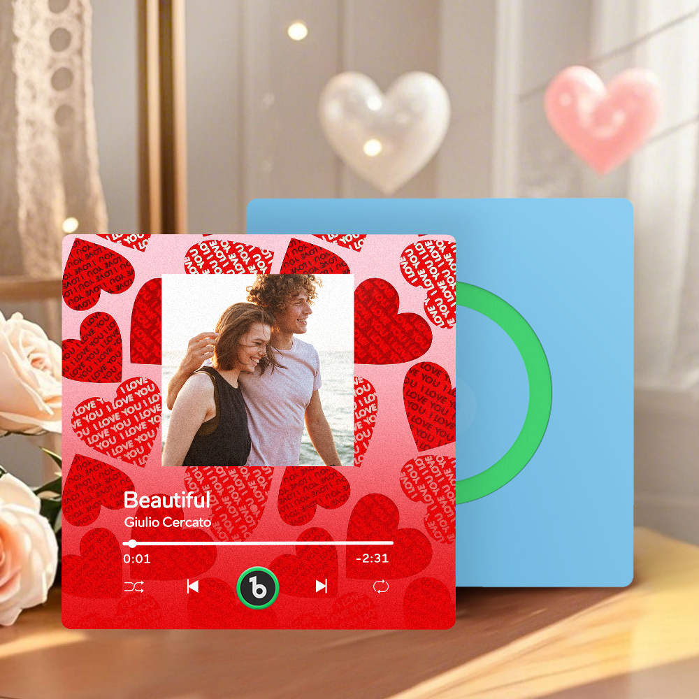 Personalized Music Fridge Magnet Pink Valentine Gift Album Fridge Magnet Music Wall Photo Sticker Music Movement That Can Be Played Gift for Couple - MyPhotoSocksAu